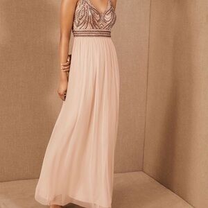 BHLDN Beaded Spaghetti-Strap Maxi Dress in Blush